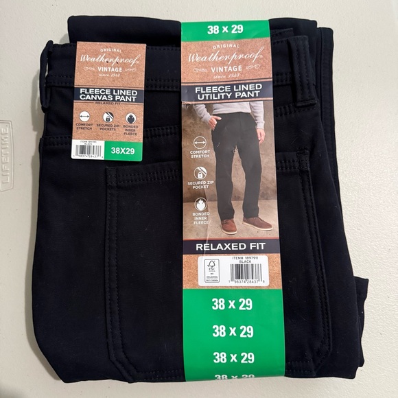 Weatherproof Other - Weatherproof Vintage Men Fleece Lined Canvas Pant Utility Bonded Black 38X29